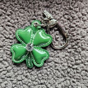 Coach Green Patent Leather Clover Charm with Rhinestone